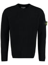 Full Rib Pure Wool Crewneck Knit Top Black - STONE ISLAND - BALAAN 1