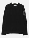 Embroidered Logo Crew Neck Lambswool Knit Top Black - STONE ISLAND - BALAAN 3