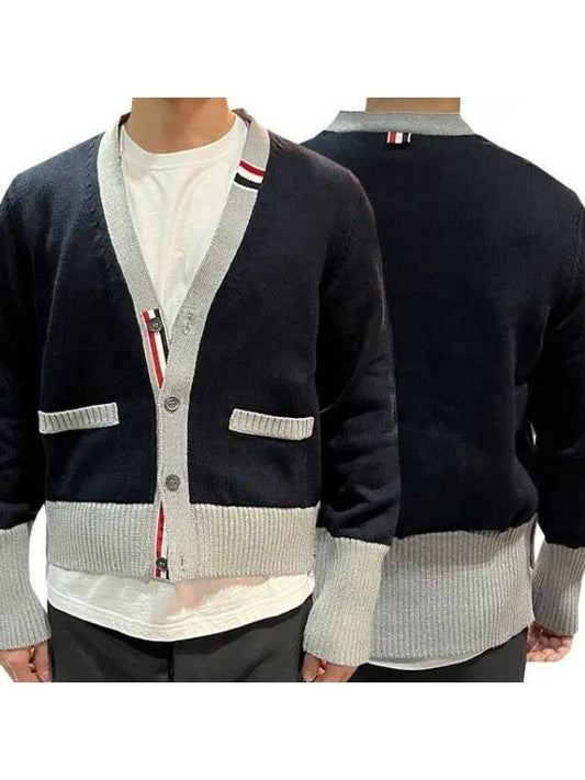 RWB three stripe cotton cardigan 28829318 1094958 - THOM BROWNE - BALAAN 1