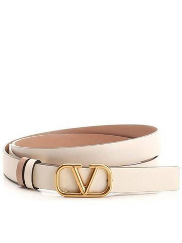 V Logo Reversible Leather Belt Ivory Pink - VALENTINO - BALAAN 1