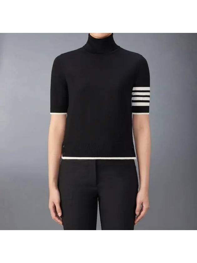 4 Bar Relaxed Fit Fine Merino Wool Turtleneck Black - THOM BROWNE - BALAAN 2