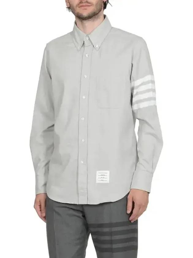 Men's Diagonal Solid Flannel Long Sleeve Shirt Grey - THOM BROWNE - BALAAN 3