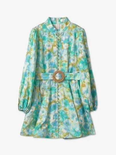 Women's High Tide Button Ikat Floral Short Dress Aqua - ZIMMERMANN - BALAAN 2