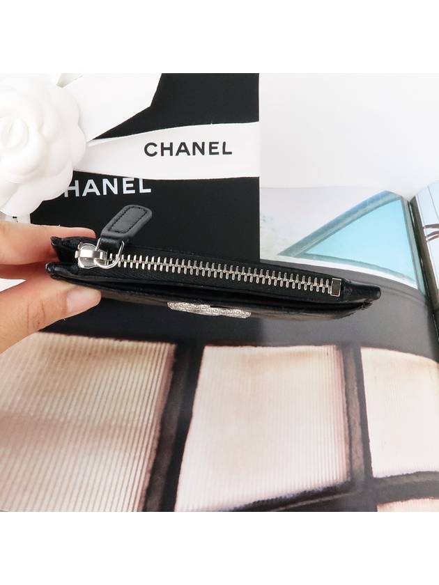 CC Logo Lambskin Silver Zipper Card Wallet Black - CHANEL - BALAAN 8