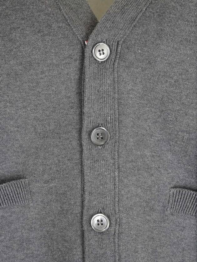 4-Bar V-Neck Hector Jacquard Cotton Cardigan Grey - THOM BROWNE - BALAAN 5