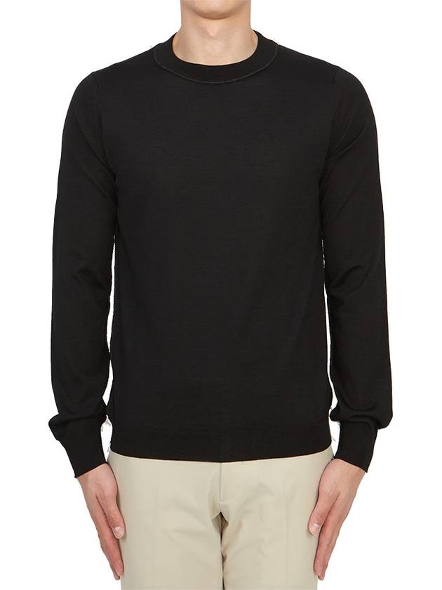 Back Stitch Crew Neck Wool Knit Top Black - MAISON MARGIELA - BALAAN 2