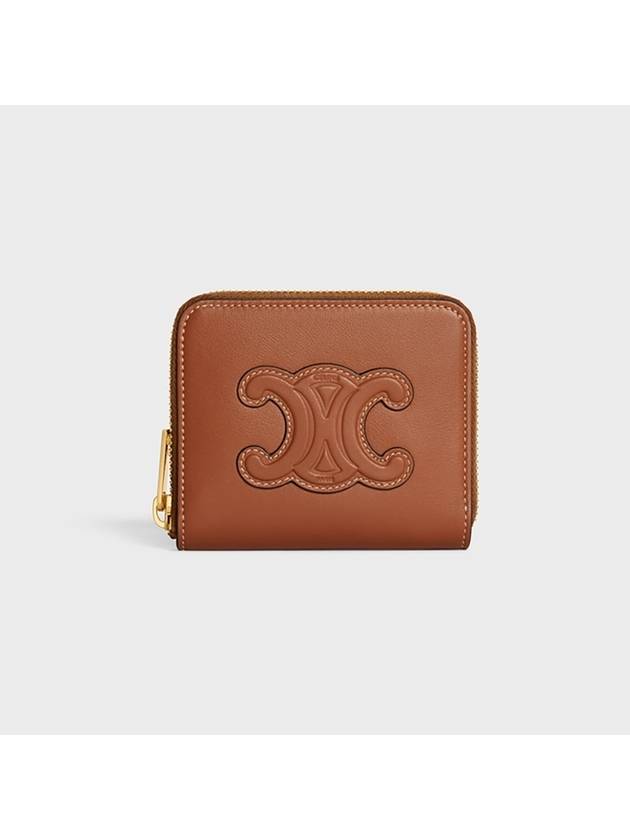 Cuir Triomphe Compact Smooth Calfskin Half Wallet Tan - CELINE - BALAAN 2