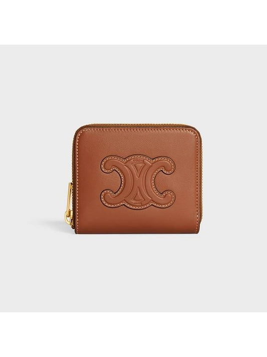 Women's Logo Compact Zipper Calfskin Card Wallet Tan - CELINE - BALAAN.