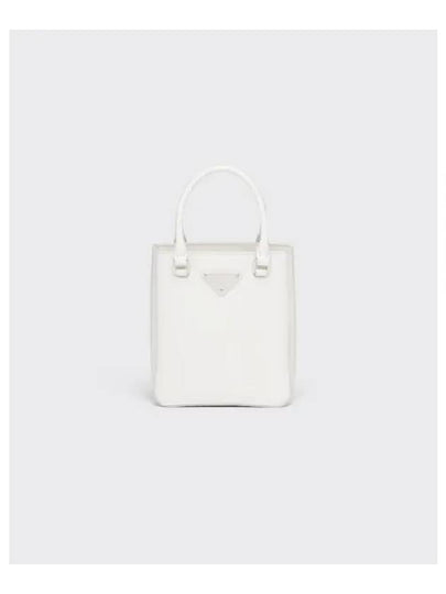 Triangle Logo Brushed Leather Small Tote Bag white - PRADA - BALAAN 2