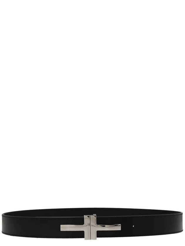 Logo Decorated Leather Belt Black - TOM FORD - BALAAN 2