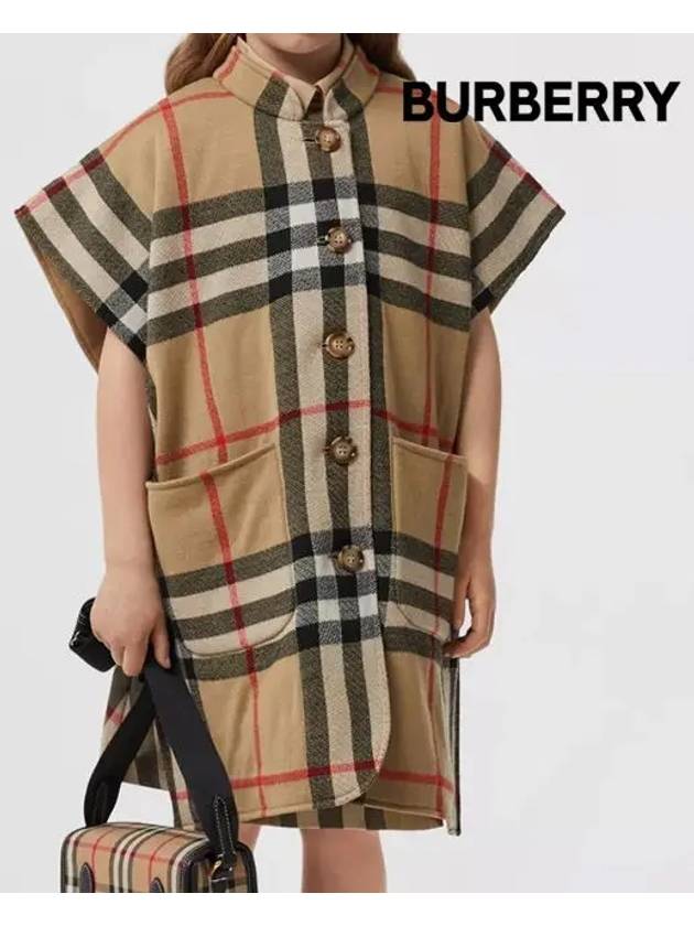 Kids Reversible Vintage Check Wool Jacquard Cape Poncho Archive Beige 8051756 - BURBERRY - BALAAN 7