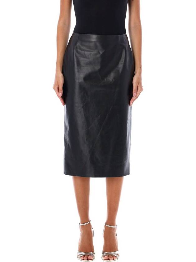 Leather midi H line skirt black - RALPH LAUREN - BALAAN 2