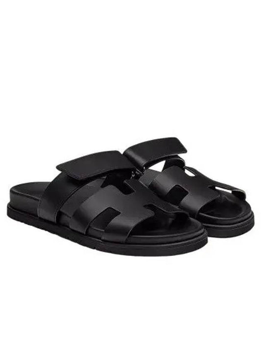 Chypre Leather Sandals Black - HERMES - BALAAN 2