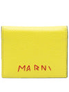 Embroidered Logo Leather Half Wallet Yellow - MARNI - BALAAN 1