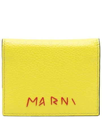 Embroidered Logo Leather Half Wallet Yellow - MARNI - BALAAN 1