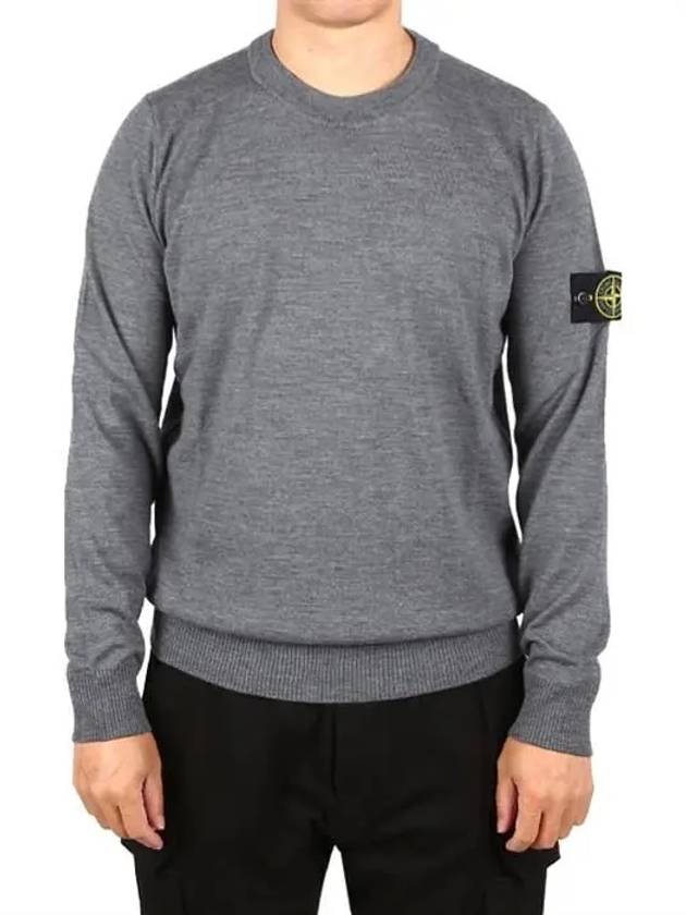 Logo Patch Round Neck Knit Top Grey - STONE ISLAND - BALAAN 2