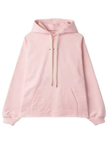 Logo Detail Drawstring Hood Pink Hooded Sweatshirt - MARNI - BALAAN 1