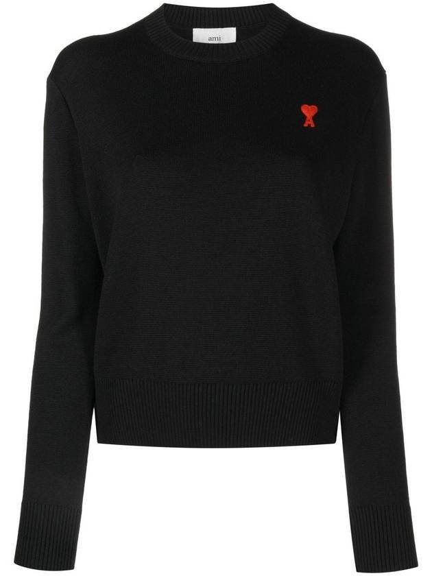 Heart Logo Wool Knit Top Black - AMI - BALAAN 1