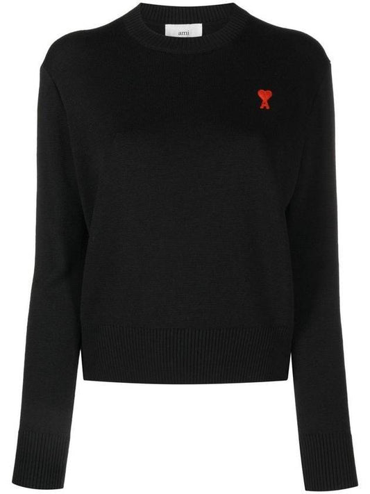 heart logo knit top black - AMI - BALAAN 1