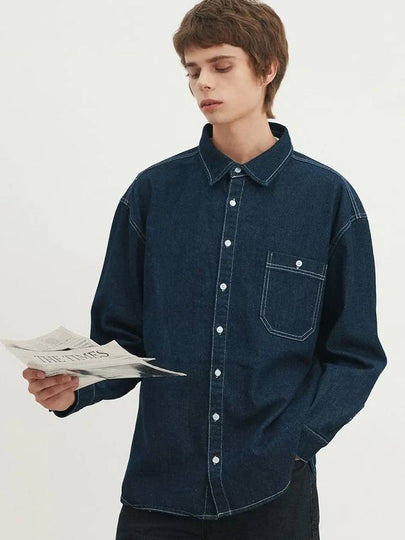 Overfit washed denim shirt dark indigo - BLONDNINE - BALAAN 2