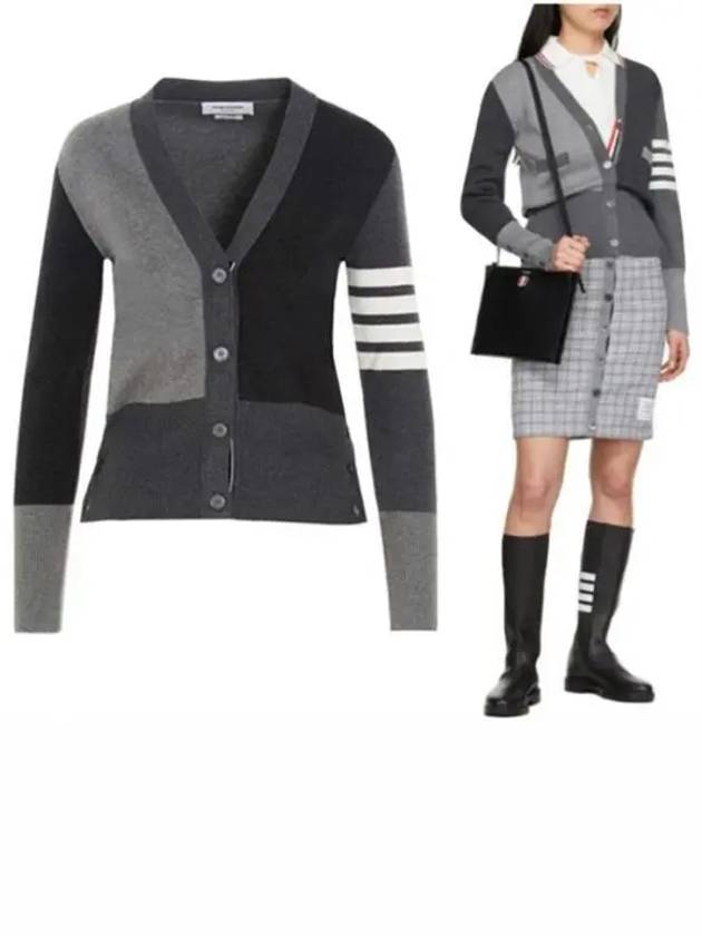 Fun Mix 4 Bar V-Neck Cashmere Cardigan Grey - THOM BROWNE - BALAAN 2