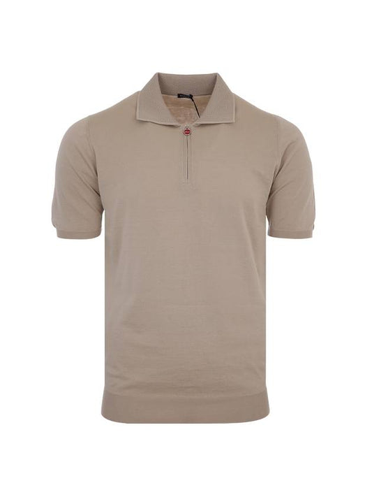 UMK1331 LIGHT BEIGE Knit Zipper Polo Short Sleeve T shirt - KITON - BALAAN 1