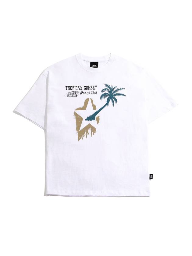 Palm Tree Star Graphic Short Sleeve T-ShirtWhite - MOO - BALAAN 1