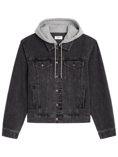 Logo Hooded Trucker Denim Jacket Charcoal Wash - CELINE - BALAAN 1