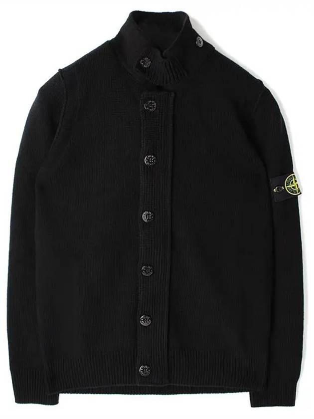 Wappen High Neck Button Up Wool Cardigan Black - STONE ISLAND - BALAAN 2