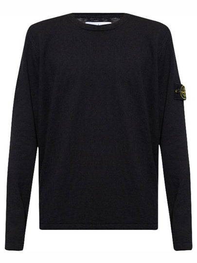 Logo Patch Crew Neck Cotton Nylon Knit Top Black - STONE ISLAND - BALAAN 2