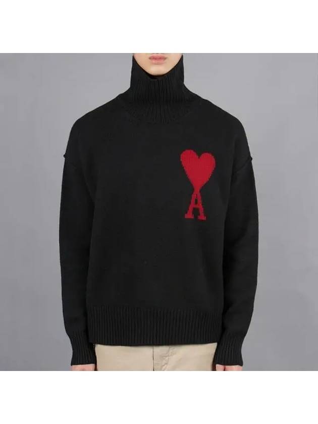 Intarsia Heart Logo Turtleneck Black - AMI - BALAAN 2