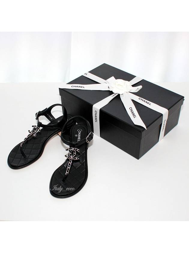 CC Logo Classic Chain Strap Thongs Lambskin Sandals Black - CHANEL - BALAAN 11