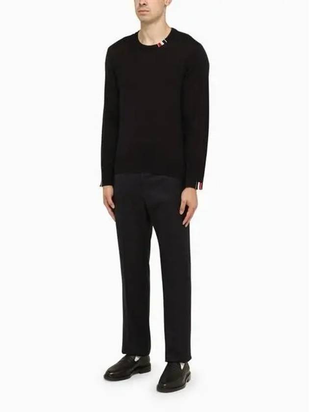 Intarsia Stitch Crew Neck Merino Wool Knit Top Navy - THOM BROWNE - BALAAN 7