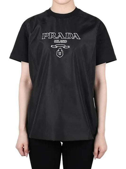 Logo Jersey Crew Neck Short Sleeve T-shirt Black - PRADA - 1