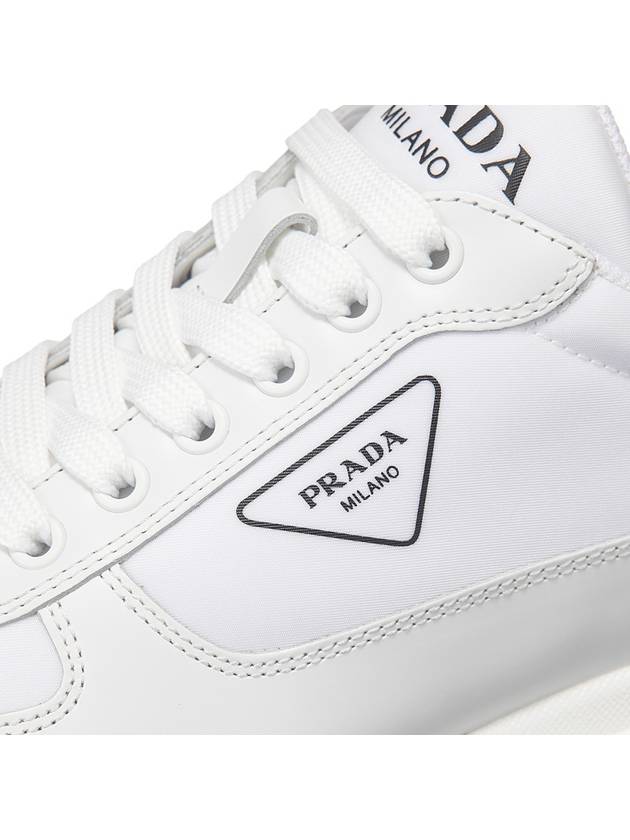 Triangle Logo Fabric Leather Low Top Sneakers White - PRADA - BALAAN 7