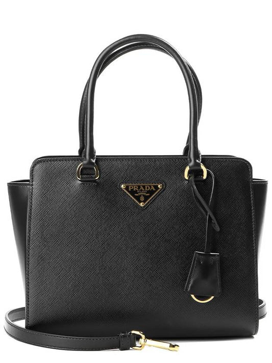 Triangle Logo Saffiano Medium Tote Bag Black - PRADA - BALAAN 2