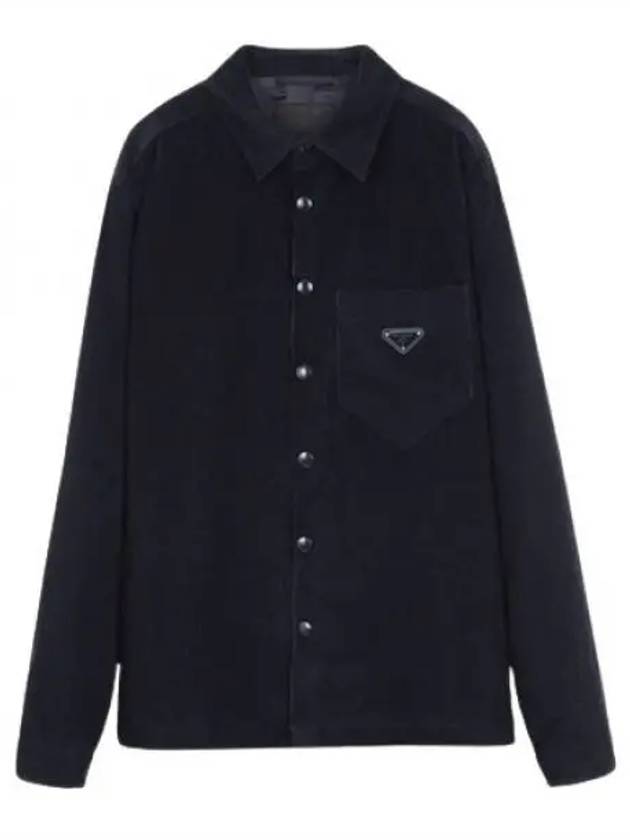 Triangle Logo Corduroy Shirt Jacket Blue - PRADA - BALAAN 2