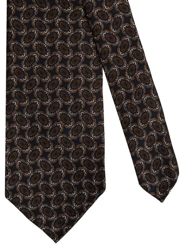 Como Silk Spoderato Flower Bean All-Over Tie Navy Brown - MANNERGRAM - BALAAN 4