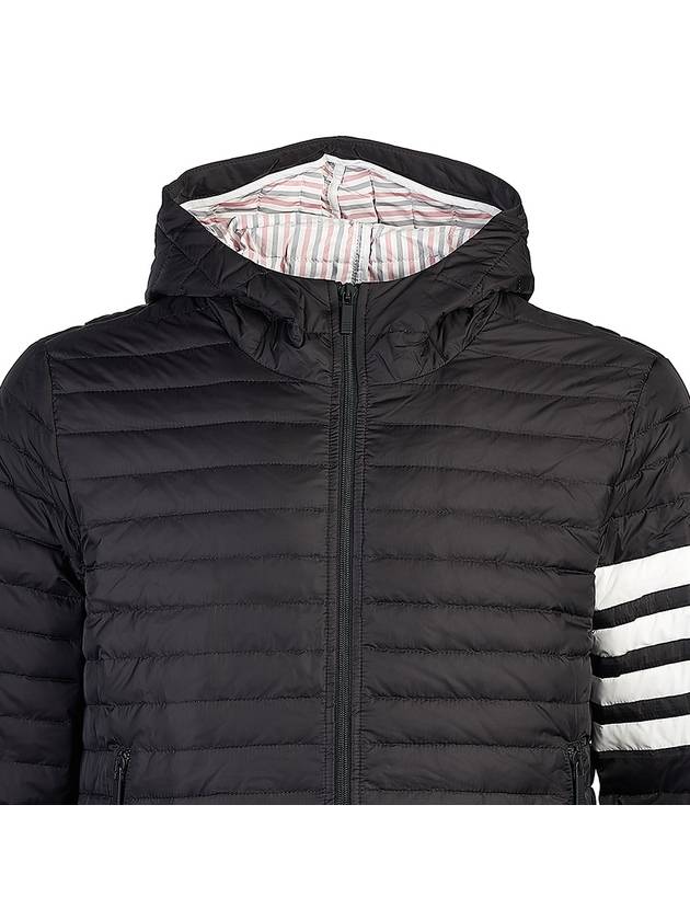 Matte Nylon 4-Bar Stripe Downfill Quilted Hoodie Padding Black - THOM BROWNE - BALAAN 5