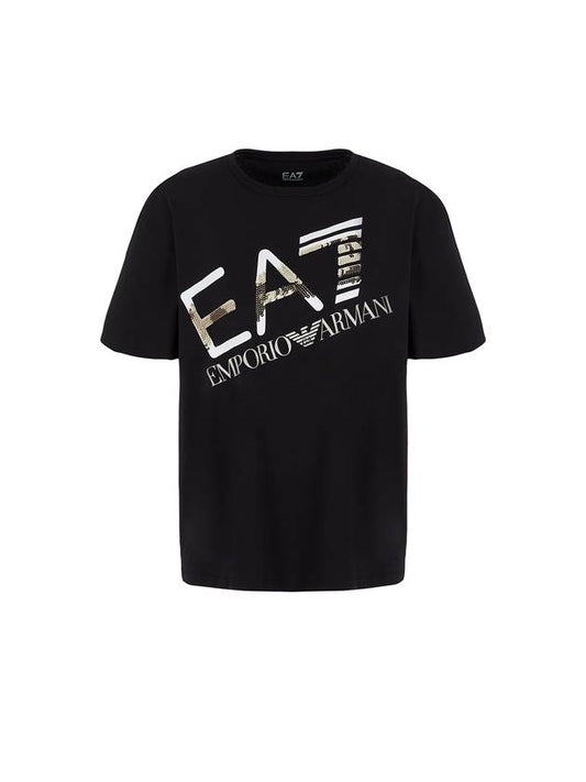 EA7 Sequin Big Logo Overfit Short Sleeve T-Shirt Black - EMPORIO ARMANI - BALAAN 1