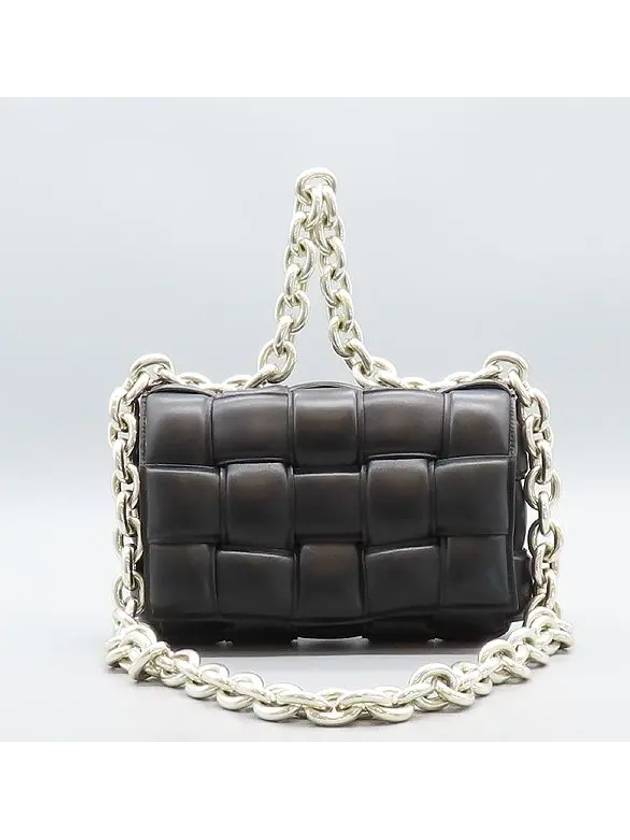 631421 Black Padded Leather Intrecciato Silver Chain Cassette Bag - BOTTEGA VENETA - BALAAN 3