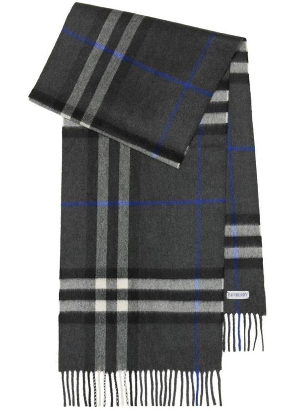 Check Print Fringe Cashmere Scarf Grey - BURBERRY - BALAAN 1