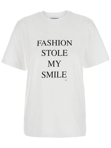 White T-Shirt With Slogan Lettering On The Front In Cotton Woman - VICTORIA BECKHAM - BALAAN 1