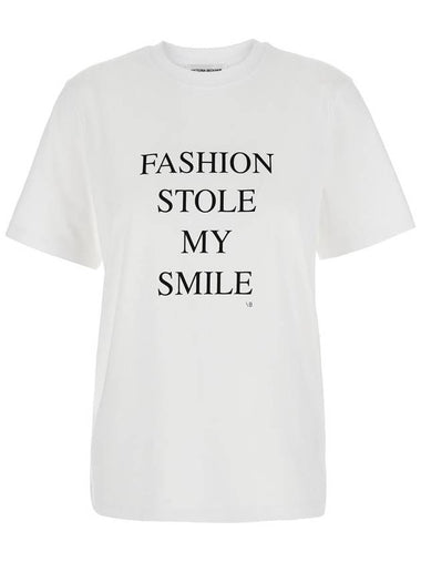 White T-Shirt With Slogan Lettering On The Front In Cotton Woman - VICTORIA BECKHAM - BALAAN 1