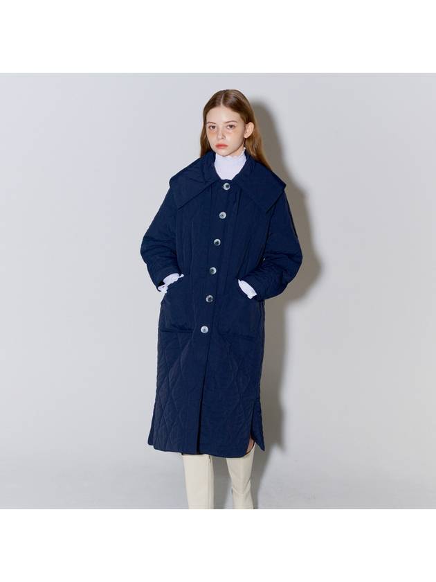 Big Collar Quilted Long Coat Navy - OPENING SUNSHINE - BALAAN 5