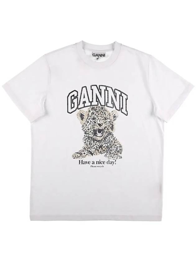 Logo Print Crew Neck Short Sleeve T Shirt White - GANNI - BALAAN 5