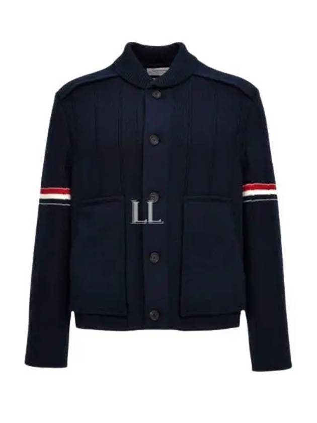 Single Breasted Button Cotton Jacket Navy - THOM BROWNE - BALAAN 2