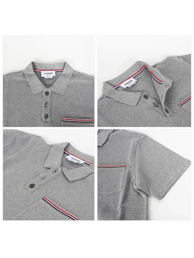 RWB Pocket Interlock Cotton Short Sleeve Polo Shirt Grey - THOM BROWNE - BALAAN 5