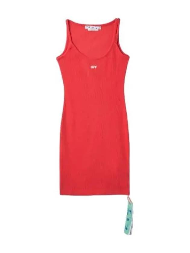 Women's Off Stamp Basic Rib Midi Dress Red - OFF WHITE - BALAAN 2