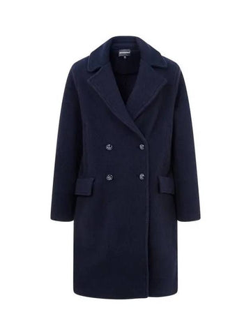 Women s Wide Lapel Wool Double Coat Navy - EMPORIO ARMANI - BALAAN 1